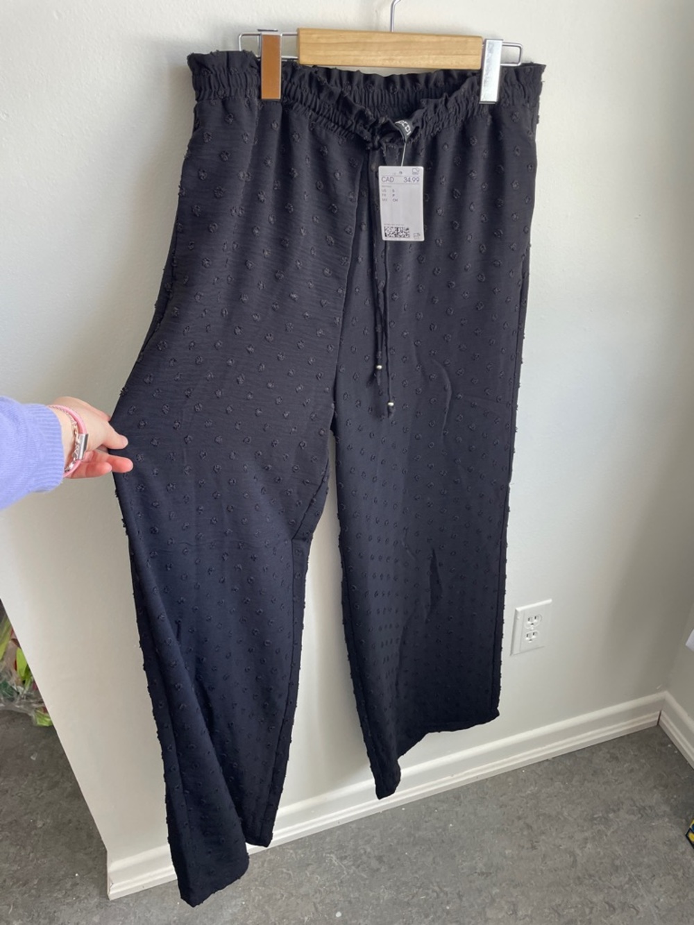 NWT H&M Divided Black Textured Wide-Leg Drawstring Pants